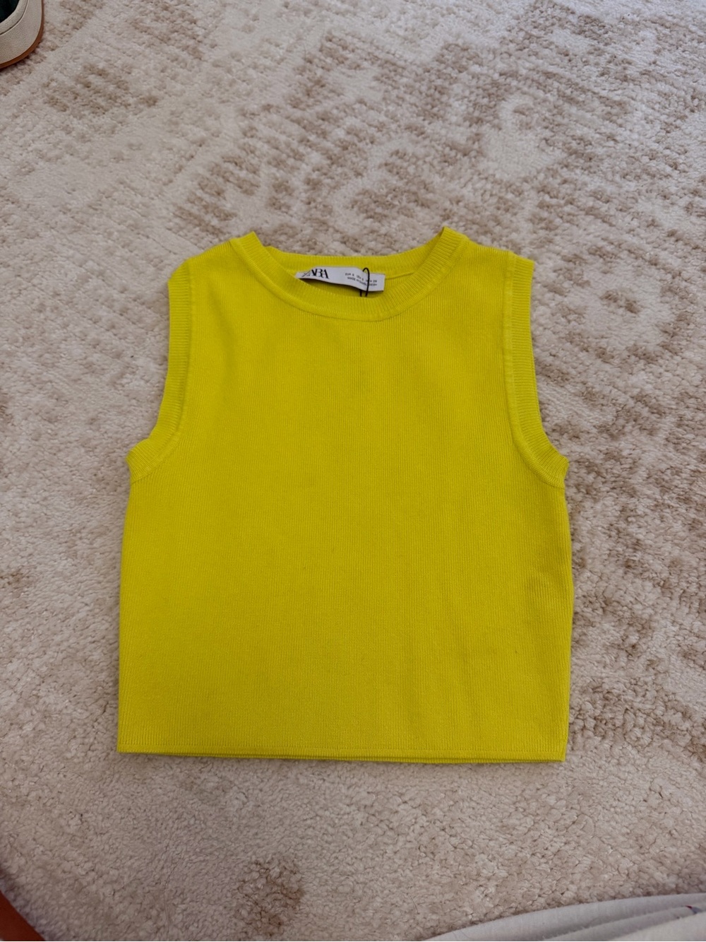 Zara Neon Yellow Knit Crop Tank